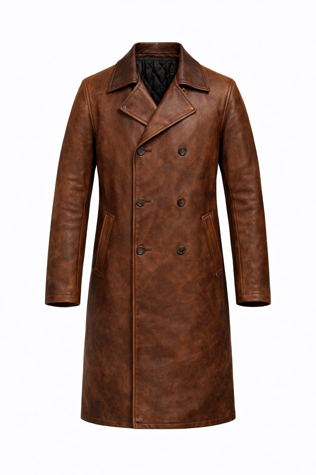 Brown Cowhide Trench Coat for Men | Double Breasted Overcoat Brown Cowhide Trench Coat for Men | Double Breasted Overcoat