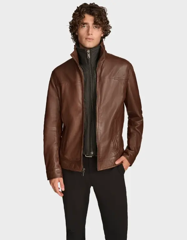 Men’s Brown Genuine Leather Jacket Removable Hood Men’s Brown Genuine Leather Jacket Removable Hood